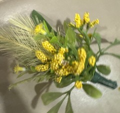 Silk Boutonnière Yellow Flowers & Filler. Yellow Ribbon On Stem Perfect For Prom