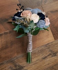 Pink Dusty Blue Bridal Cascade Bouquet Navy Sola Wood Bridesmaid Wedding Decor