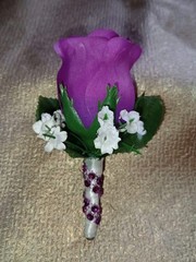 NEW 4″ Long Artificial Purple Single Rose Boutonniere With Rhinestone Wrap