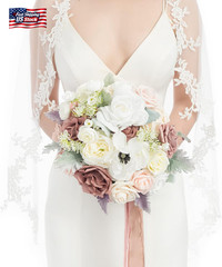 Ling’S Moment Dusty Rose Bridal Bouquet for Bride, Blush Pink Wedding Bouquets f