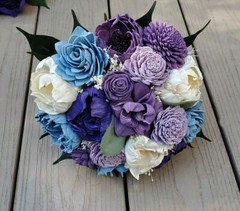 Purple Lavender Blue Bridal Bouquet Cascade Artificial Sola Wood Wedding Flowers