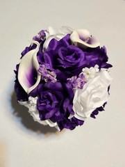 7 Pieces Artificial Flowers Purple White Roses Calla Lilies Wedding Bouquet Set