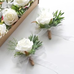 Wedding Ivory Rose Boutonniere Bundle – Set of 6
