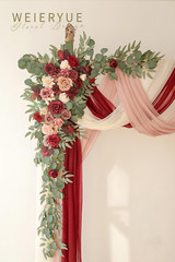 Deluxe Wine Red Wedding Arch Flowers & Drapes Kit – 5 Pcs Floral Decor