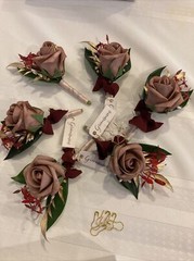 B2) ZING MOMENT Wedding 6 Boutonnieres Flowers Groomsmen/Groom Dusty Rose
