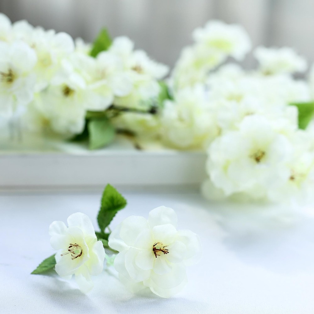 4 IVORY 40″ tall Bushes with Silk Cherry Blossoms Flowers Party Wedding Bouquets