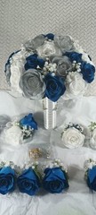 10″ Wide Bridal Bush Bouquet & 14 Corsages – 3 Double Rose Wrist 11 Chest – NEW
