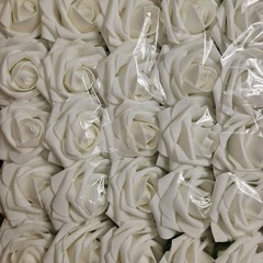 50pc White Foam Artificial Roses Bulk DIY Wedding Bouquet Centerpiece Leaf Stems