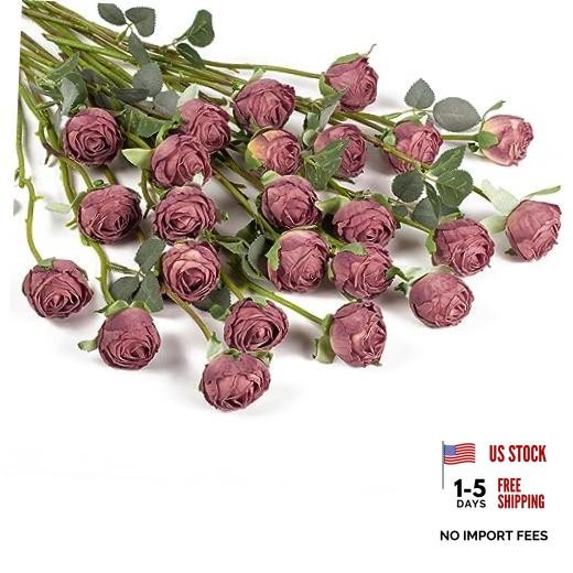24pcs Artificial Flowers Silk Rose with Stem Mini Fake Rose Dusty Rose