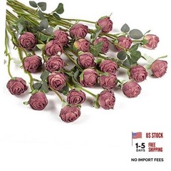 24pcs Artificial Flowers Silk Rose with Stem Mini Fake Rose Dusty Rose