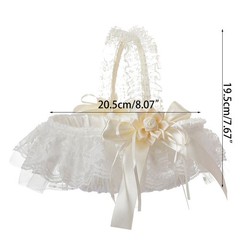 Flower Girl Basket White Lace Flower Basket Bow Tassel Decoration for Wedding