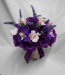 Rustic Package Silk Flower Wedding Bridal Bouquet Eggplant Lavender Lace Burlap