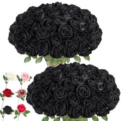 Artificial Roses Bulk Silk Rose with Stem, 52pcs Fake Flowers Decoration Black