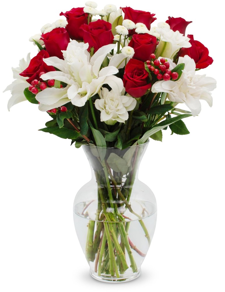 Red Royale Rose Bouquet (Vase Included) – Deluxe, Red/White