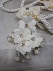 White Satin Floral Wedding Garland with Pearls & Rhinestones – Bridal Décor