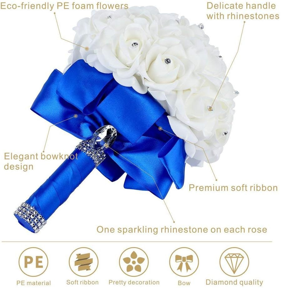 Wedding Bouquet, Handmade Blue Bridesmaid Bouquet Bridal Bouquet with Crystal…