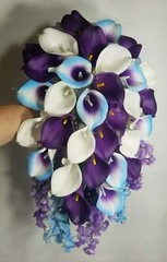 Light Blue Purple White Calla Lily Bridal Wedding Bouquet Accessories