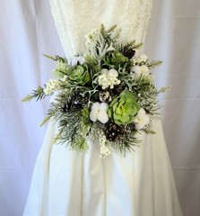 Frosted Winter Succulent Silk Wedding Bouquet