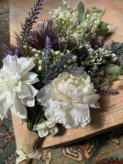 Bridal Bouquet BOHO Purple White And Green 17” Long