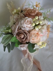 Nude/Peach Bridal Bouquet Artificial Silk Foam Flowers