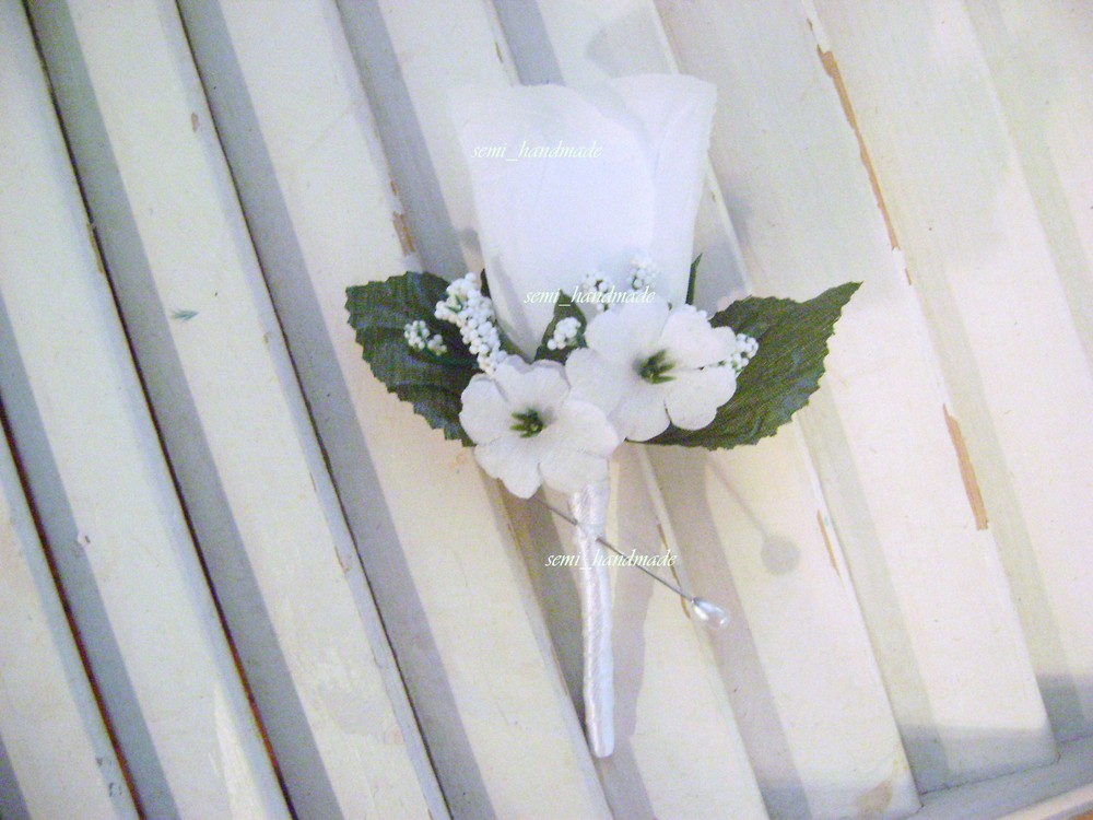 Peach~White~Ivory~Red~Rose~Pin Boutonniere~Satin wrapped stem~Wedding~Prom