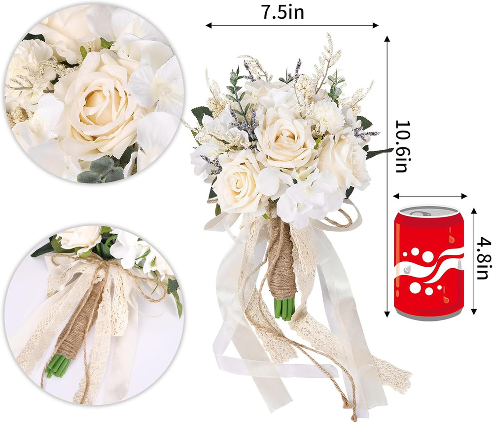 Wedding Bouquets for Bride Bridesmaid, White Champagne Artificial Roses Flowe…