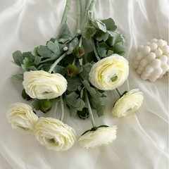 10Pcs White Ranunculus Artificial Flowers Silk 10 Creamy White Ranunculus