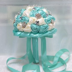 Handmade Luxury Rose Silk Pearls Rhinestone Brooch Wedding Bridal Bouquet Ivory