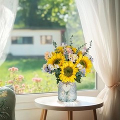 Sunflower Fake Flowers in Vase: Sunflowers Artificial Flowers with Vase for