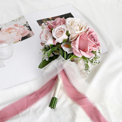 Wedding Bouquet for Bride – Premade Simple Artificial Roses Flowers for Bridal S