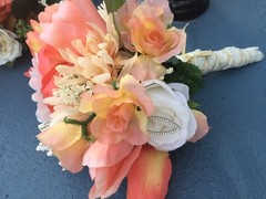 Wedding flowers bridal Bouquet Package Corals And Sunflowers 8 Bouquet