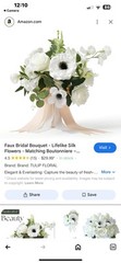 Bride Wedding Bouquet Silk Ribbon Roses Artificial White Flowers Accessories- A3
