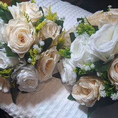 Silk Roses Flowers Centerpiece Arrangement Peach White Bridal Party USA Seller