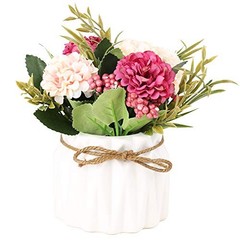 Artificial Hydrangea Bouquet with Small Ceramic Vase Fake Silk Variety Pink