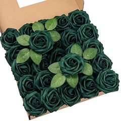 25Pcs Artificial Roses Flowers Fake Roses with Stems Real 25pcs Hunt Green