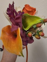 Artificial Wedding Bouquet Orange White Green Purple Calla Lily Rose Orchid