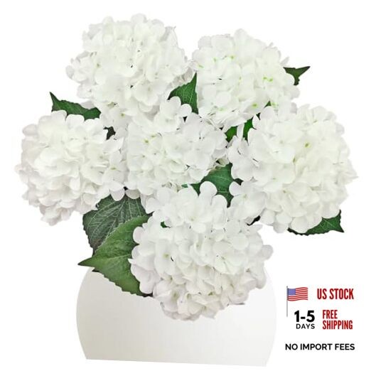 6PCS Hydrangea Artificial Flowers, Bulk Silk Fake Flower with Stems, Faux White
