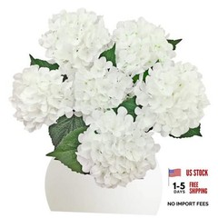 6PCS Hydrangea Artificial Flowers, Bulk Silk Fake Flower with Stems, Faux White