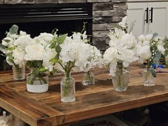7pc White Faux Flower Bouquets Wedding Centerpieces Decor Lot VASES NOT INCLUDED