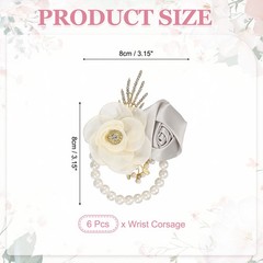 Rose Wrist Corsage, 6Pcs Wrist Corsage Bracelets Flower Wristlet, Silver