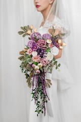 Lisuun Wedding Bouquets for Bride, 16 Inches Wedding Flower Bouquet, Silk Round