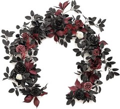5FT Black Burgundy Artificial Flower Garland Fake Rose Leaves Floral Garland A..
