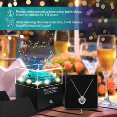 Gifts for Her – Preserved Real Rose with Necklace I Love You in Cyan