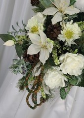 Petite Whites and Pine Faux Silk Cascade Wedding Bouquet