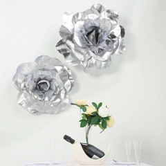 2 pcs 20″ Silver Artificial Large Roses Flowers Wall Backdrop Party Light Gray