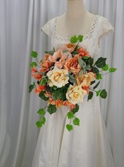 Peaches and Golden Yellows Garden Faux Silk Wedding Bouquet
