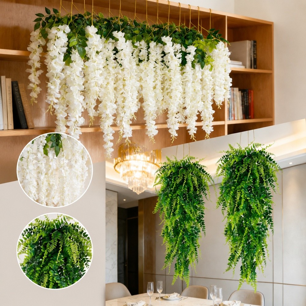 16X Artificial Wisteria Vine Garland Fake Flower Fern Plant Garden Wedding Decor