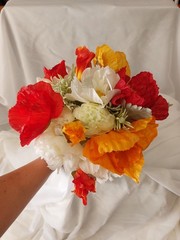 Custom Beautiful Hand Made White, Orange Yellow Red Bridal Wedding Bouquet