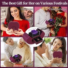 Preserved Purple Real Rose with Heart Necklace, Forever Flowers