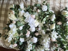 Used ONCE Ling’s Moments Artificial Flowers On Green Paneling White Pink & Blush